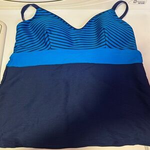 Lands' End blue striped tankini swimsuit top.